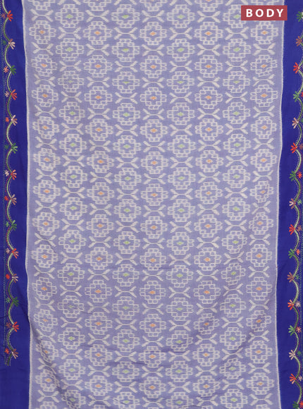 Ikat cotton saree royal blue and blue with allover ikat weaves and kantha stitch work pallu