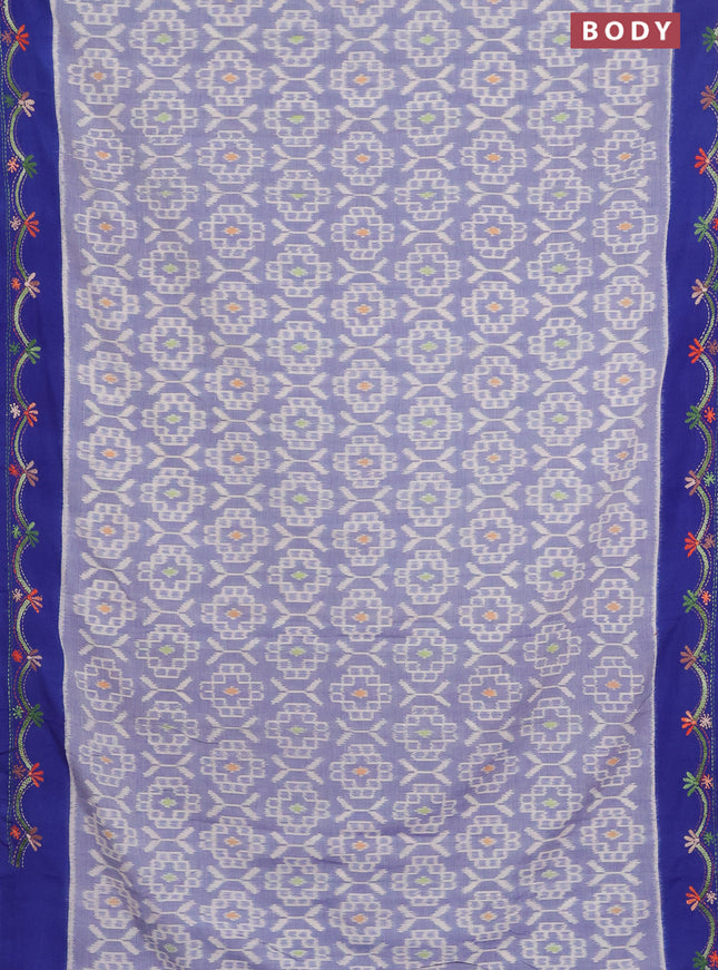 Ikat cotton saree royal blue and blue with allover ikat weaves and kantha stitch work pallu