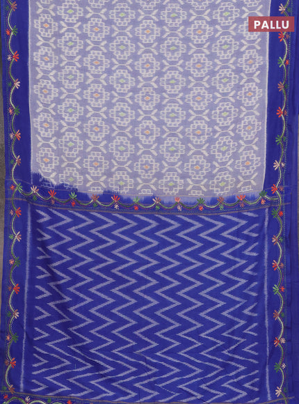 Ikat cotton saree royal blue and blue with allover ikat weaves and kantha stitch work pallu
