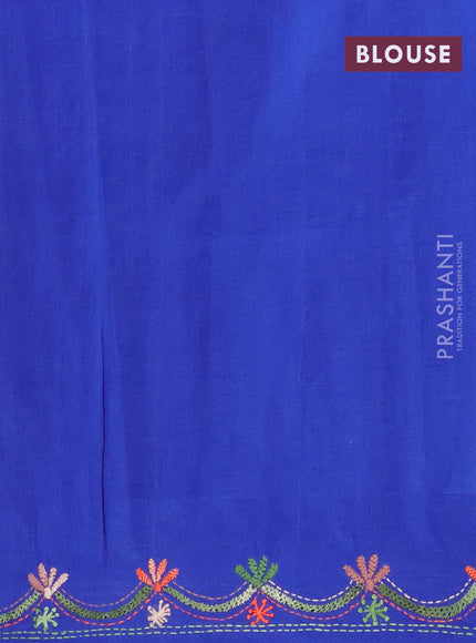 Ikat cotton saree royal blue and blue with allover ikat weaves and kantha stitch work pallu