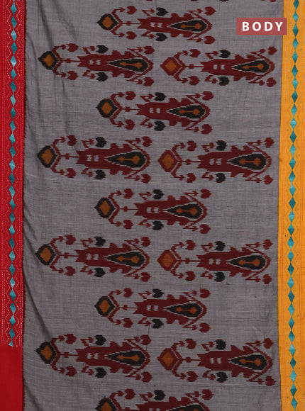 Ikat cotton saree grey with allover ikat weaves and ganga jamuna border