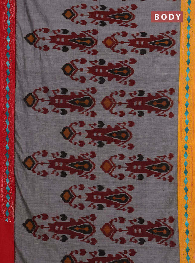 Ikat cotton saree grey with allover ikat weaves and ganga jamuna border