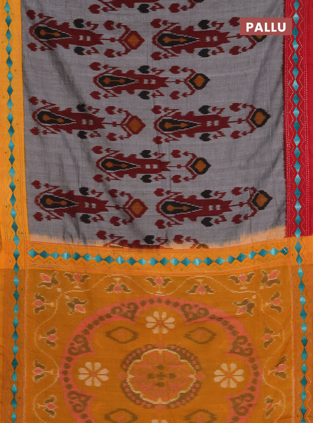 Ikat cotton saree grey with allover ikat weaves and ganga jamuna border