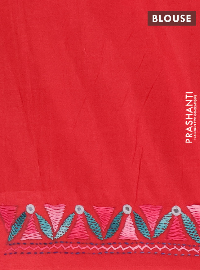 Ikat cotton saree black and red with allover ikat weaves and kantha stitch work pallu