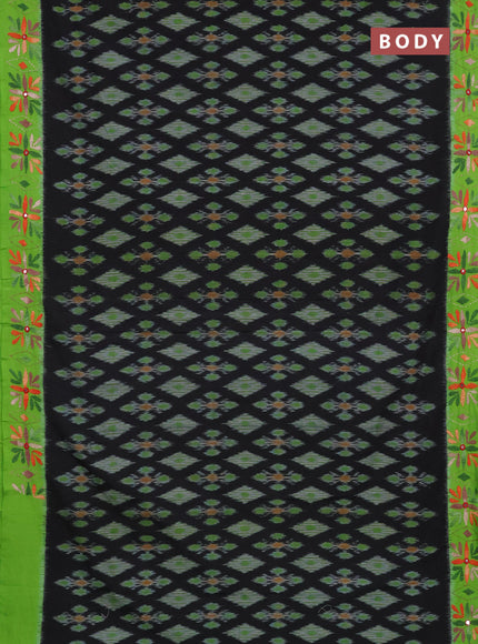 Ikat cotton saree black and light green with allover ikat weaves and kantha stitch work pallu