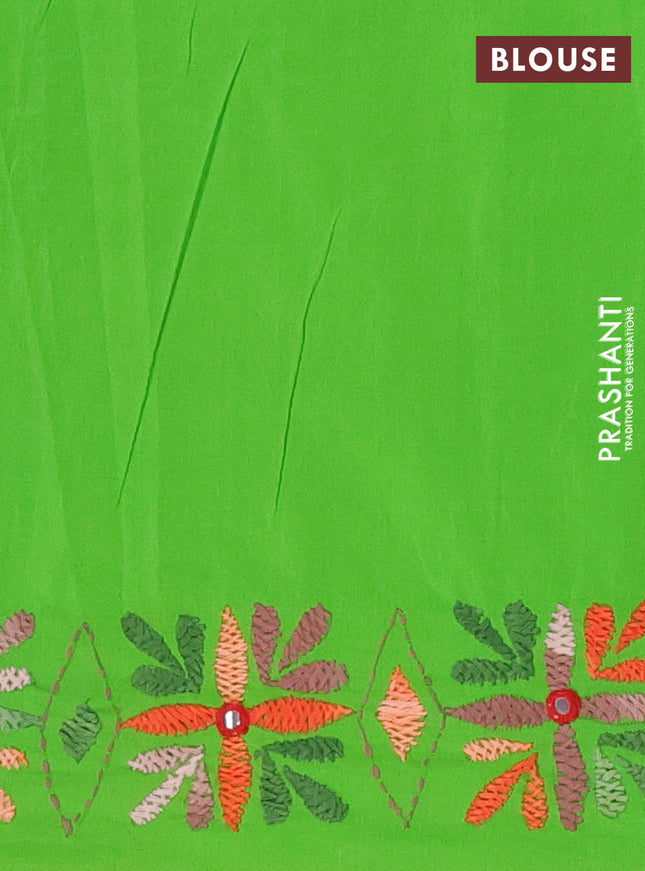 Ikat cotton saree black and light green with allover ikat weaves and kantha stitch work pallu
