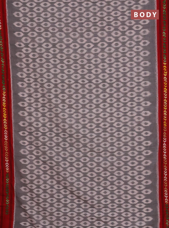 Ikat cotton saree grey and maroon with allover ikat woven buttas and kantha stitch work pallu