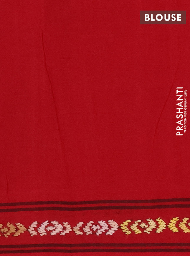 Ikat cotton saree grey and maroon with allover ikat woven buttas and kantha stitch work pallu
