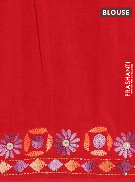 Ikat cotton saree black and red with allover ikat weaves and kantha stitch work pallu