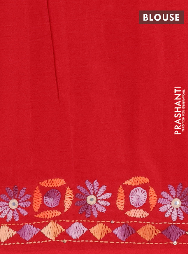 Ikat cotton saree black and red with allover ikat weaves and kantha stitch work pallu