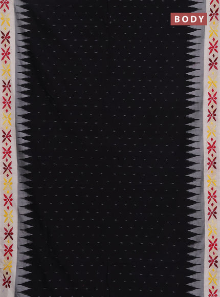 Ikat cotton saree black and cream with allover ikat woven buttas and kantha stitch work pallu
