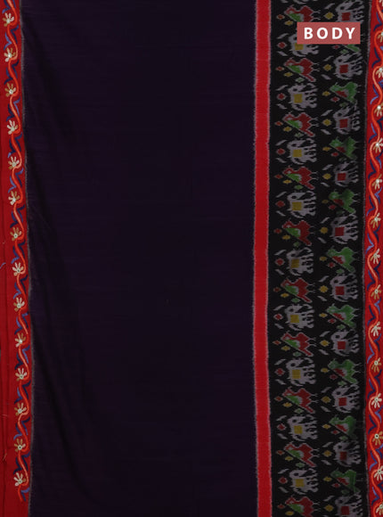 Ikat cotton saree violet and maroon with plain body and ikat woven & kantha stitch work pallu