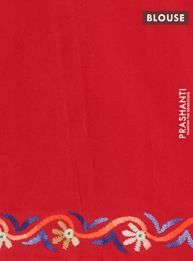 Ikat cotton saree violet and maroon with plain body and ikat woven & kantha stitch work pallu