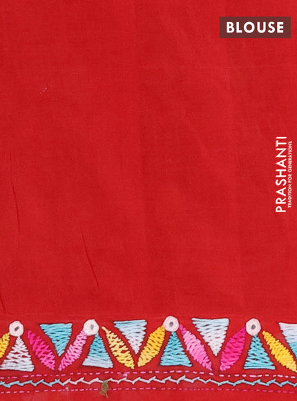 Ikat cotton saree navy blue and red with allover ikat weaves and kantha stitch work pallu