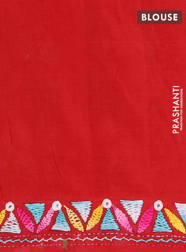 Ikat cotton saree navy blue and red with allover ikat weaves and kantha stitch work pallu