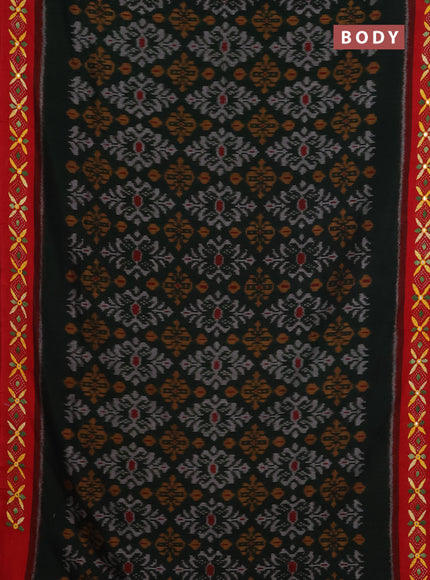 Ikat cotton saree bottle green and maroon with allover ikat weaves and kantha stitch work pallu