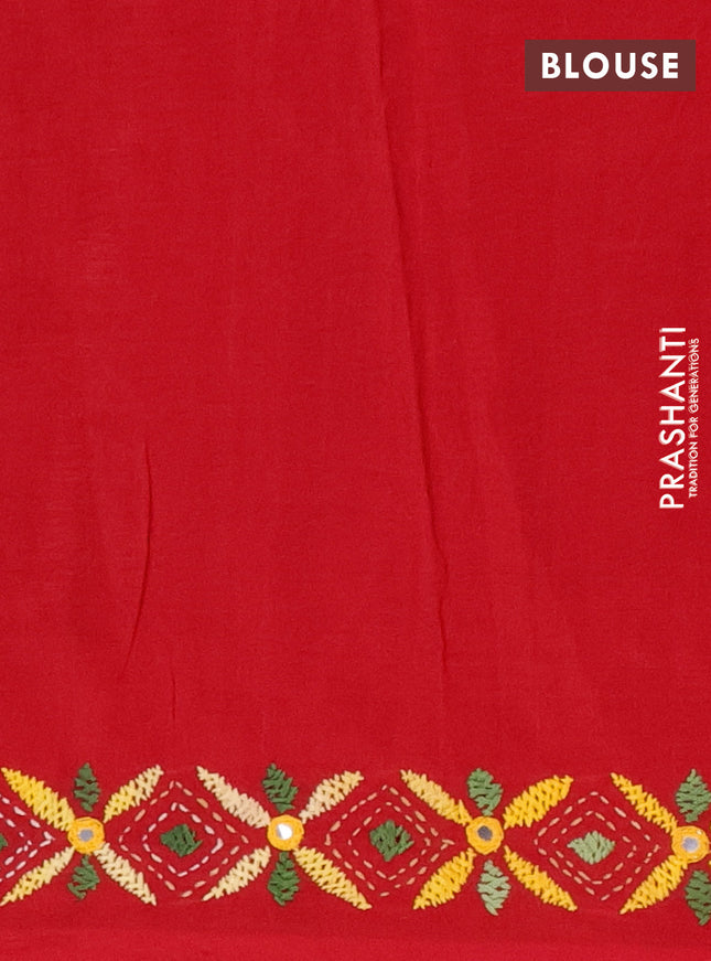Ikat cotton saree bottle green and maroon with allover ikat weaves and kantha stitch work pallu