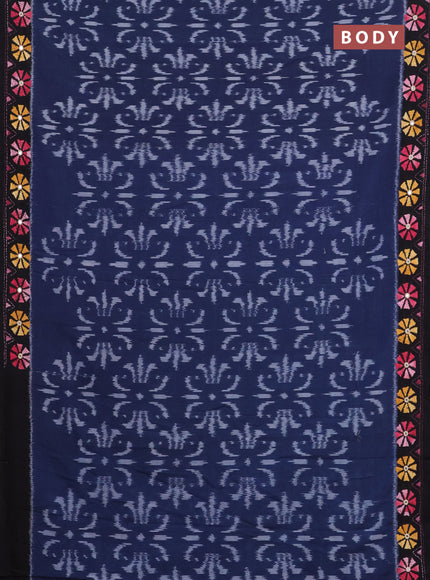 Ikat cotton saree navy blue and black with allover ikat weaves and kantha stitch work pallu