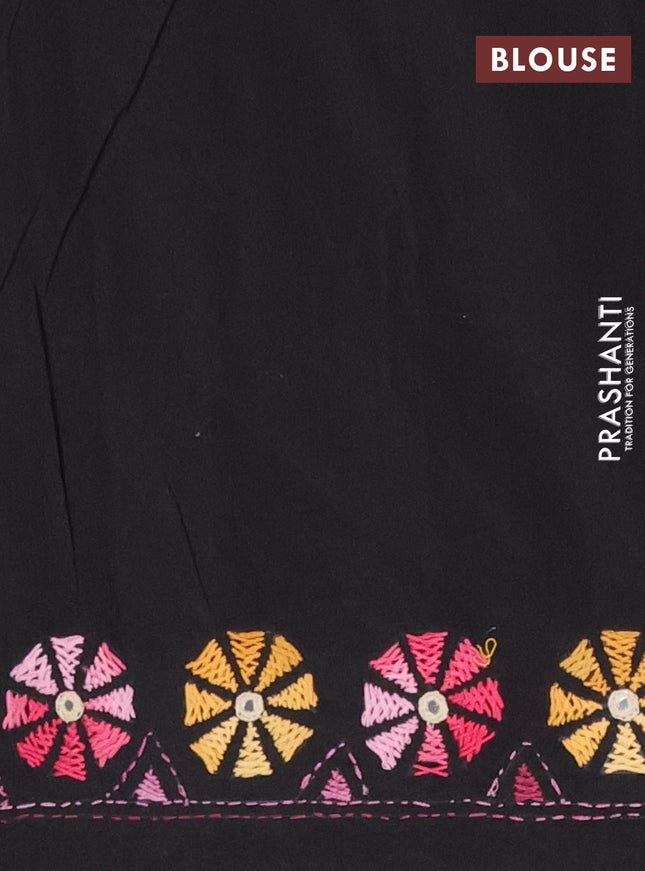 Ikat cotton saree navy blue and black with allover ikat weaves and kantha stitch work pallu