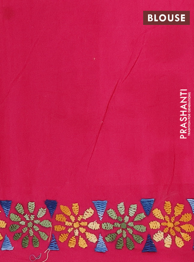Ikat cotton saree sandal and pink with allover zigzag ikat weaves and ikat woven & kantha stitch work pallu