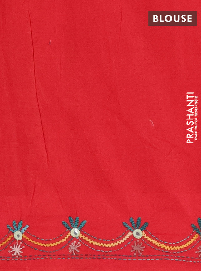 Ikat cotton saree black and red with allover ikat weaves and kantha stitch work pallu