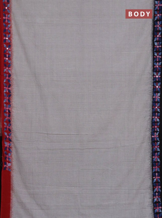 Ikat cotton saree off white and black with allover small checks pattern and ganga jamuna border