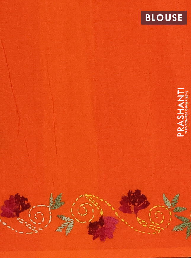 Ikat cotton saree black and orange with allover ikat weaves and kantha stitch work pallu