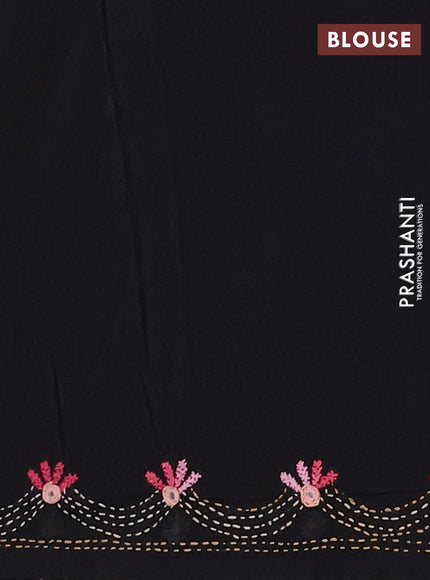 Ikat cotton saree pista green and black with allover ikat woven buttas and kantha stitch work pallu