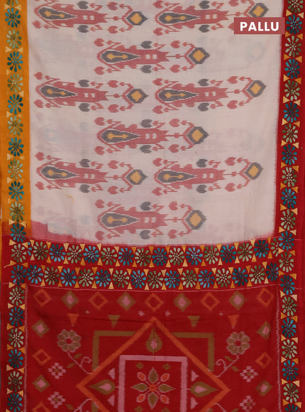 Ikat cotton saree off white with allover ikat weaves and kantha stitch work pallu