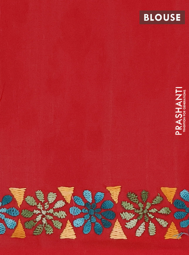 Ikat cotton saree off white with allover ikat weaves and kantha stitch work pallu
