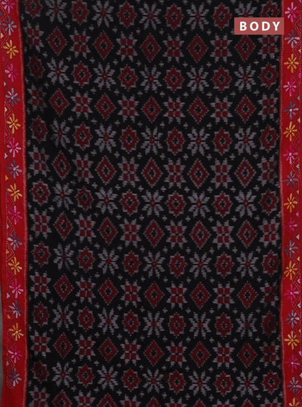 Ikat cotton saree black and maroon with allover ikat weaves and kantha stitch work pallu