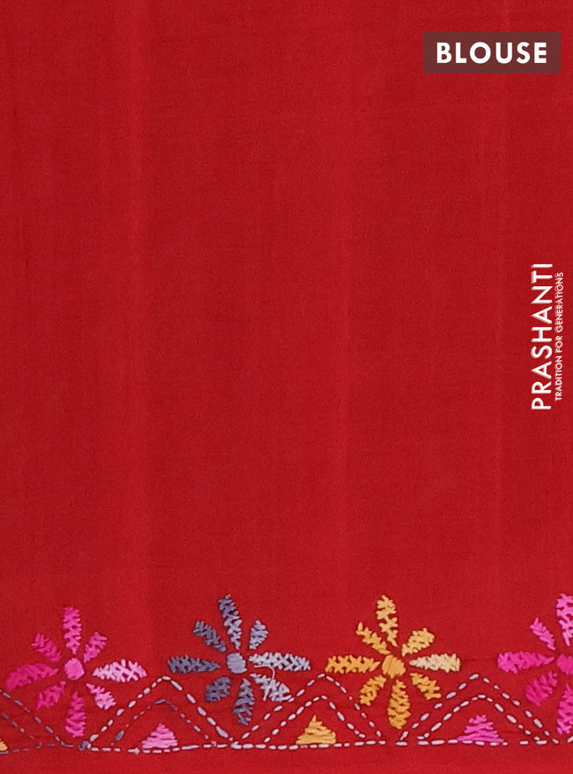 Ikat cotton saree black and maroon with allover ikat weaves and kantha stitch work pallu