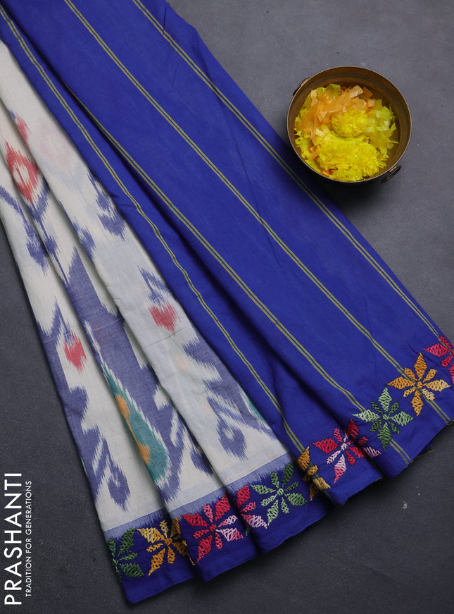 Ikat cotton saree cream with allover ikat weaves and ganga jamuna border