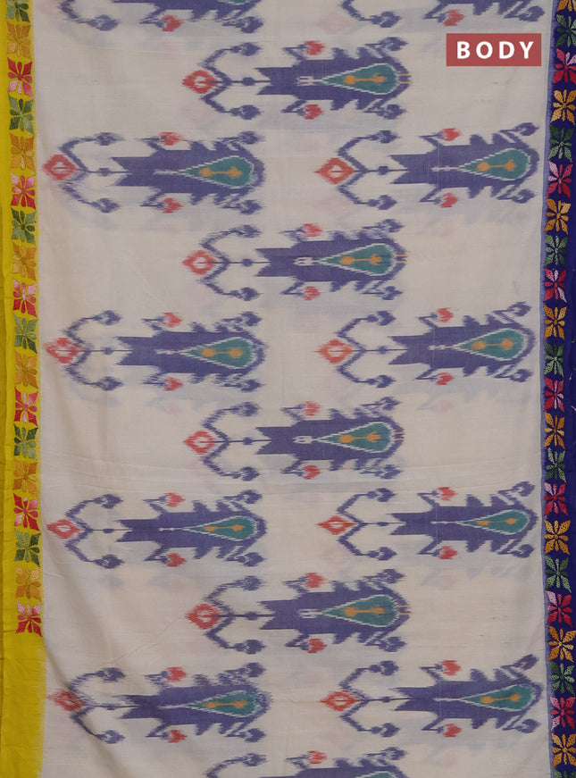 Ikat cotton saree cream with allover ikat weaves and ganga jamuna border