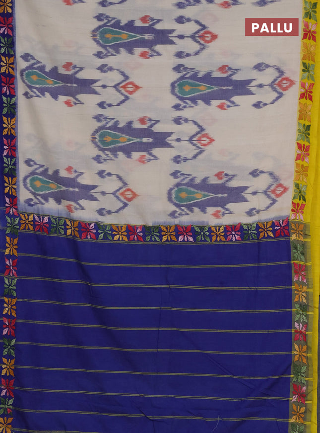 Ikat cotton saree cream with allover ikat weaves and ganga jamuna border