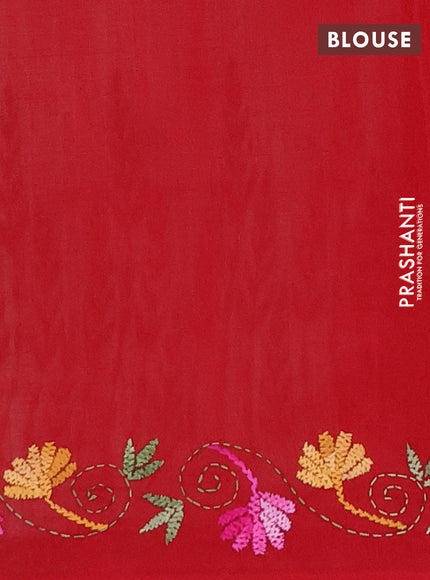 Ikat cotton saree off white and maroon with allover ikat weaves and kantha stitch work pallu