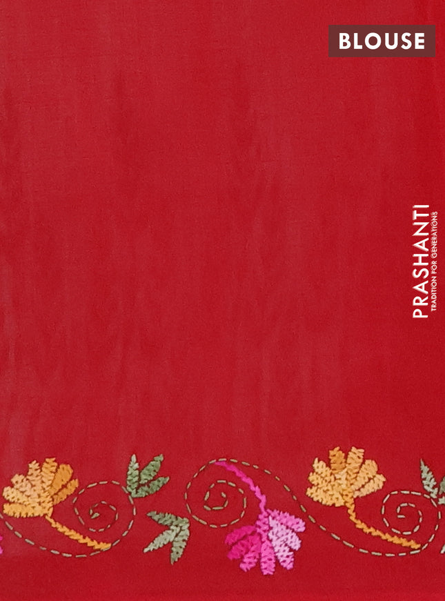 Ikat cotton saree off white and maroon with allover ikat weaves and kantha stitch work pallu