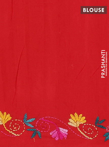 Ikat cotton saree sandal and maroon with allover ikat weaves and kantha stitch work pallu