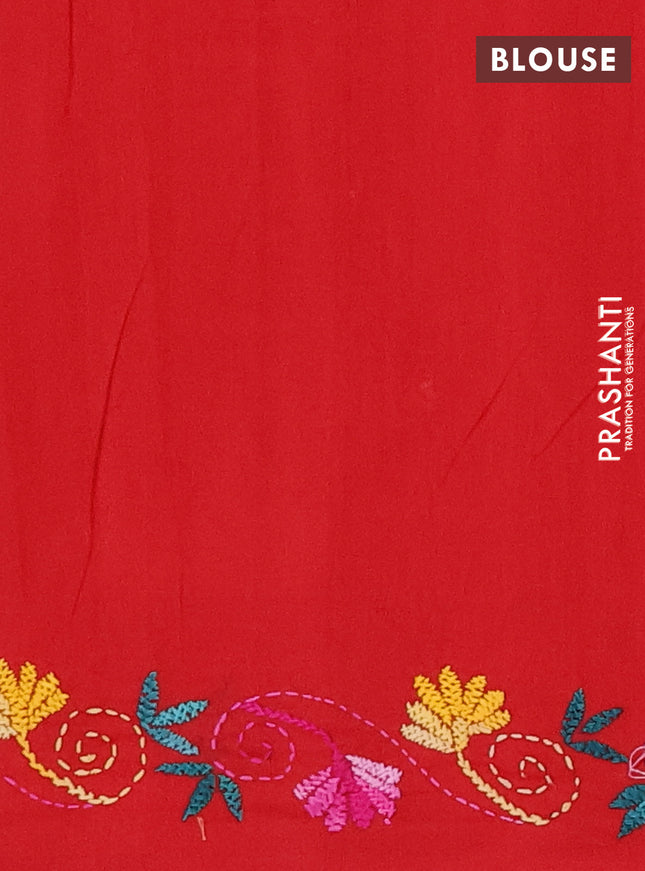 Ikat cotton saree sandal and maroon with allover ikat weaves and kantha stitch work pallu