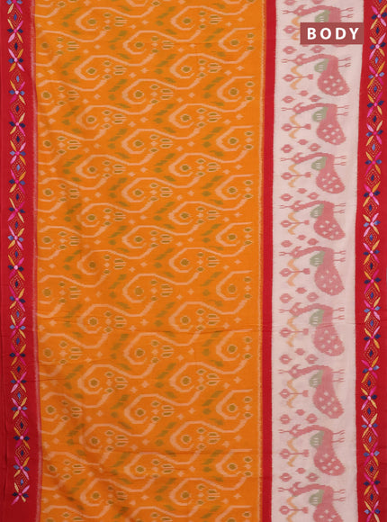 Ikat cotton saree mango yellow and cream maroon with allover ikat weaves and kantha stitch work pallu