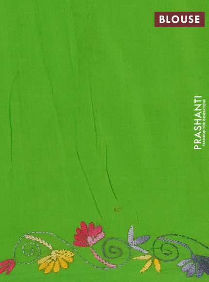 Ikat cotton saree grey and light green with allover ikat weaves and kantha stitch work pallu