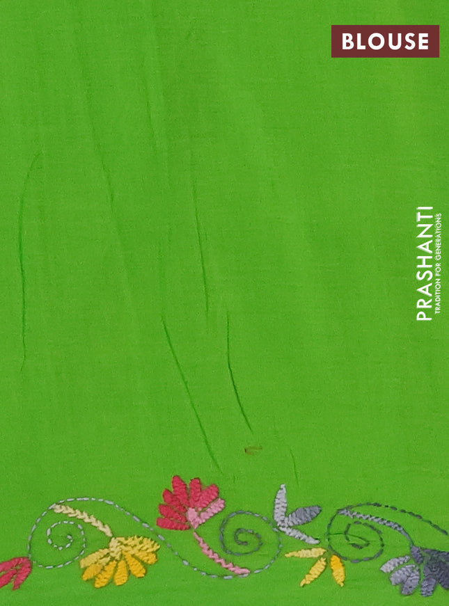 Ikat cotton saree grey and light green with allover ikat weaves and kantha stitch work pallu
