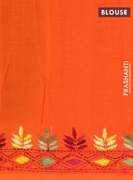 Ikat cotton saree black and orange with allover ikat weaves and kantha stitch work pallu