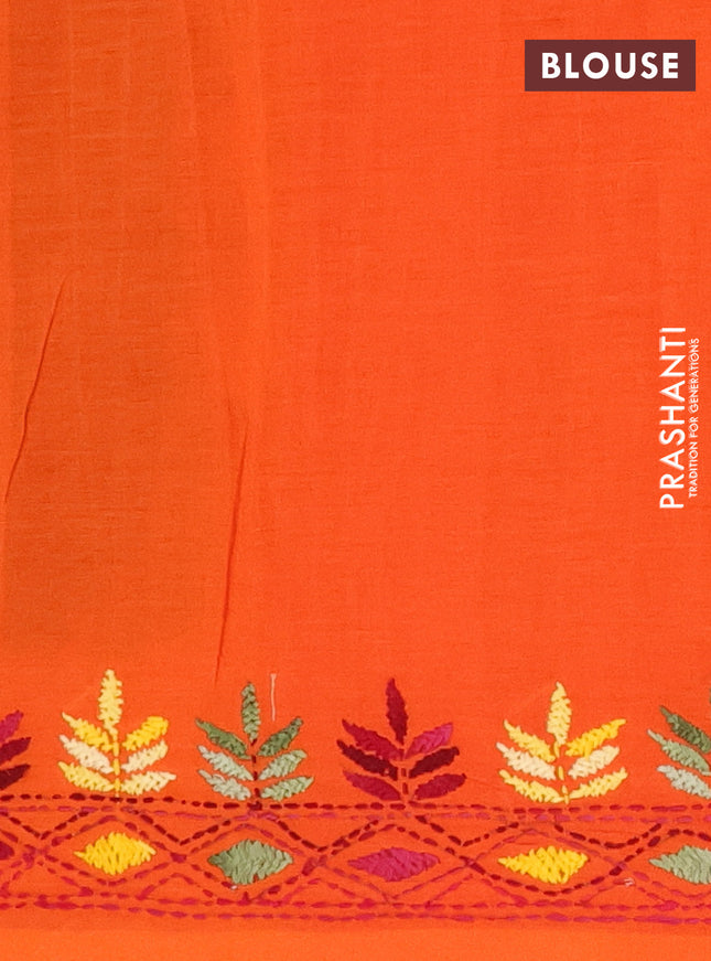 Ikat cotton saree black and orange with allover ikat weaves and kantha stitch work pallu