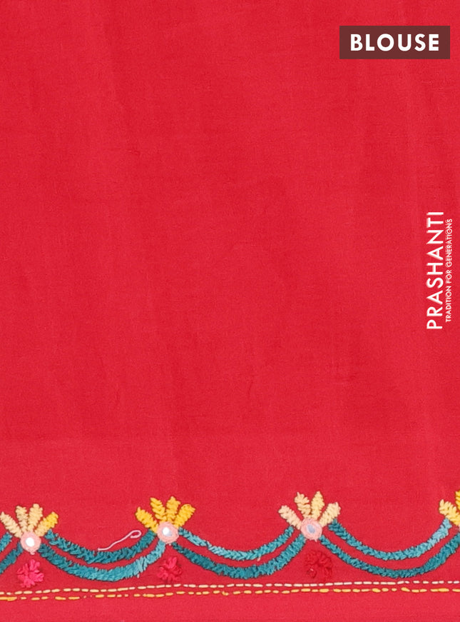 Ikat cotton saree bottle green and maroon with allover ikat weaves and kantha stitch work pallu