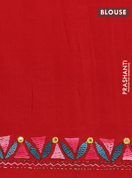 Ikat cotton saree tri colour and maroon with plain body and ikat weaves & kantha stitch work border