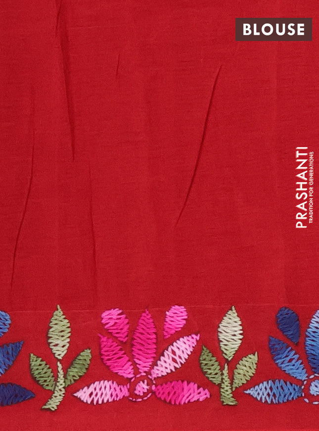 Ikat cotton saree navy blue and red with allover ikat weaves and kantha stitch work pallu