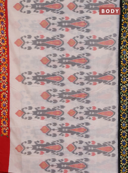 Ikat cotton saree off white with allover ikat weaves and ganga jamuna border