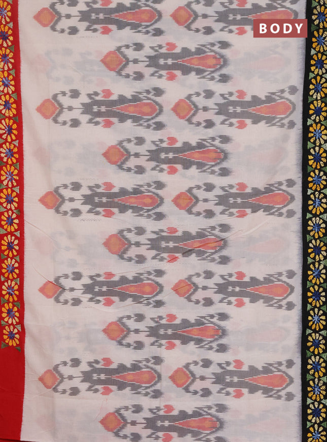 Ikat cotton saree off white with allover ikat weaves and ganga jamuna border