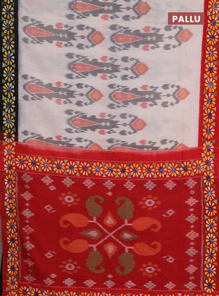 Ikat cotton saree off white with allover ikat weaves and ganga jamuna border